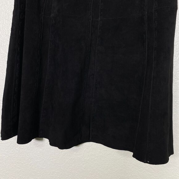Asos Skirt Womens 6 Suede Leather Lace Up Heavy Stitch Detail Midi Black Boho - Picture 4 of 11